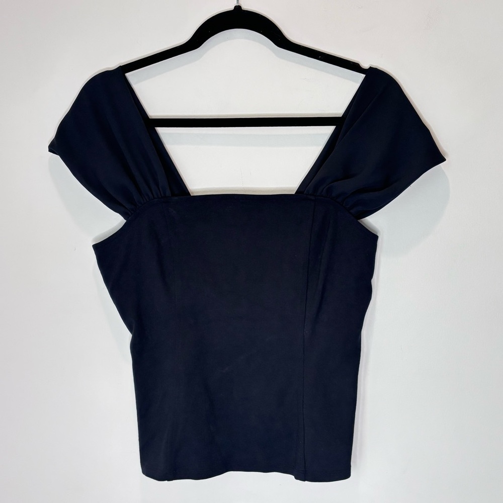 Meadow Rue Anthropologie Neutral Black Cropped Square Neck Top Preppy Medium L7